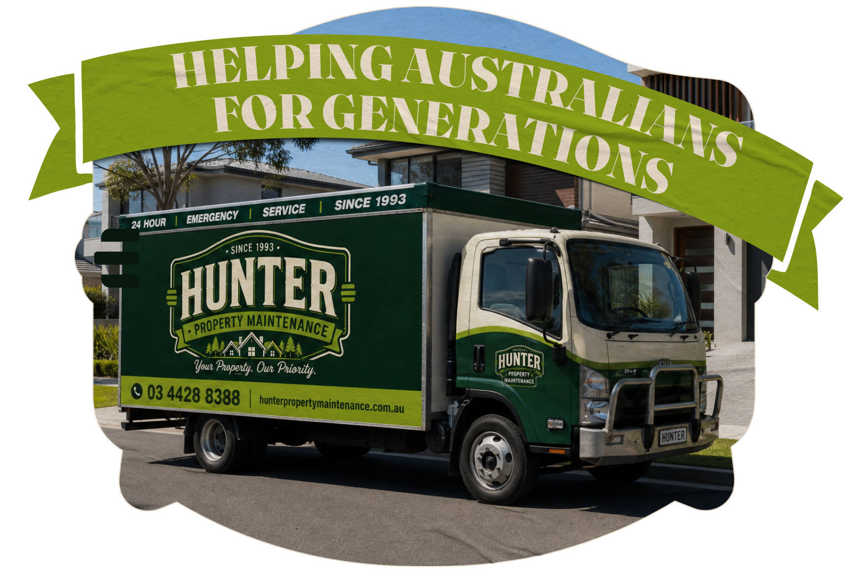 Hunter Property Maintenance vehicle outside a Melbourne property